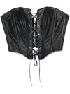 John Richmond Lace-up Leather Corset Top In Schwarz