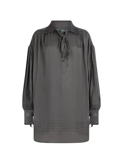 John Richmond Lace-collar Tie-neck Blouse In Gray