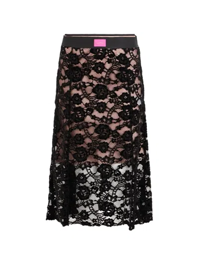 John Richmond Lace-overlay Logo-patch Midi Skirt In Black