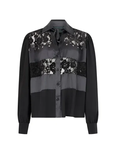 John Richmond Lace-panelled Blouse In Black