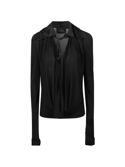 John Richmond Lace-trim Draped Blouse In Black