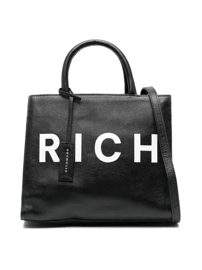 John Richmond Leather Tote Bag With Logo Print In Black