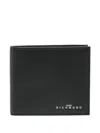John Richmond Black Wallet In Leather With Logo In Gold