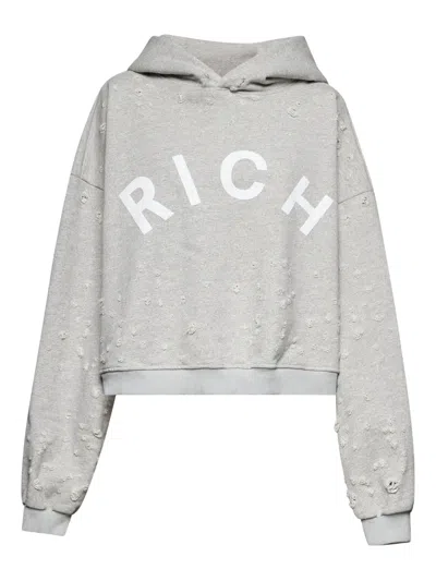 John Richmond Logo-detail Distressed Hoodie In Gray