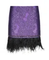 John Richmond Jacquard Feather-trimmed Mini Skirt In Purple