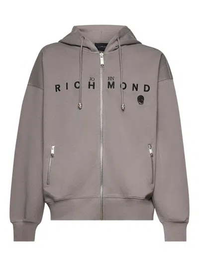 John Richmond Logo-print Zip-up Hoodie In Gray