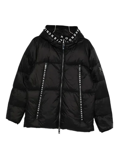 John Richmond Logo-tape Hooded Puffer Jacket In Black