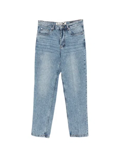John Richmond Logo-embroidered Acid-wash Jeans In Blue