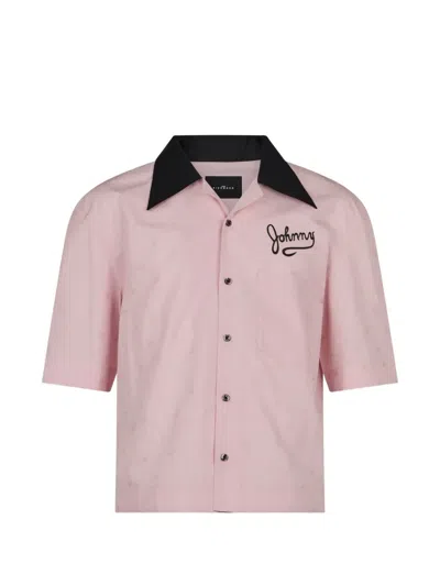 John Richmond Logo-embroidered Contrast-collar Shirt In Pink