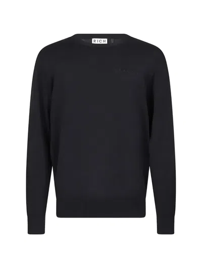John Richmond Logo-embroidered Crew-neck Sweater In Black