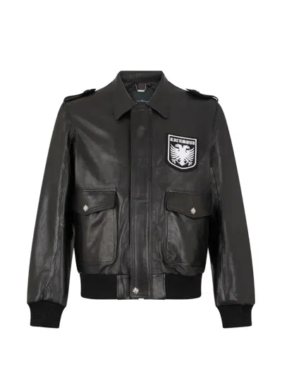 John Richmond Logo-patch Leather Bomber Jacket In Black