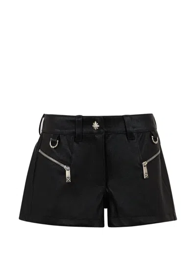 John Richmond Logo-patch Zip-detail Leather Shorts In Black