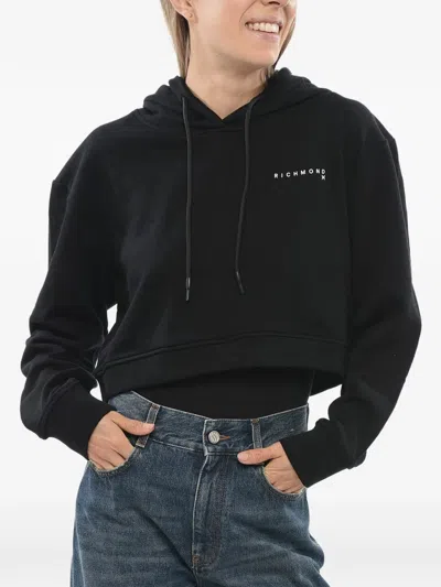 John Richmond Logo-print Cropped Hoodie In Black