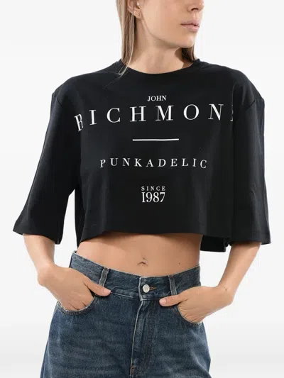 John Richmond Logo-print Cropped T-shirt In Black
