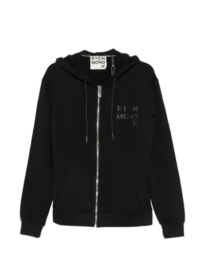 John Richmond Logo-print Zip-up Hoodie In Black