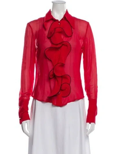 Pre-owned John Richmond Long Sleeve Blouse In Red