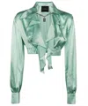 John Richmond Ruffled Silk Cropped Shirt In Green