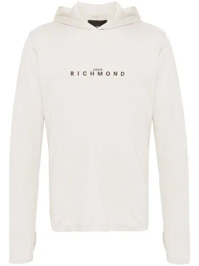 John Richmond Loog-embroidered Jersey Hoodie In Neutrals