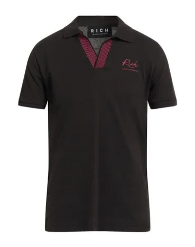 John Richmond Man Polo Shirt Black Size 3xl Cotton In Brown