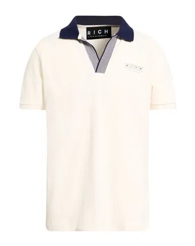 John Richmond Man Polo Shirt Ivory Size 3xl Cotton In White