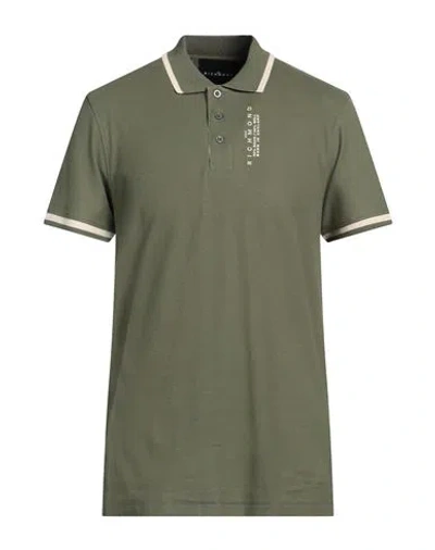 John Richmond Man Polo Shirt Military Green Size Xxl Cotton