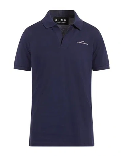 John Richmond Man Polo Shirt Navy Size Xl Cotton In Blue