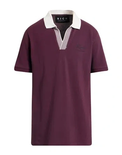 John Richmond Man Polo Shirt Plum Size Xl Cotton In Burgundy