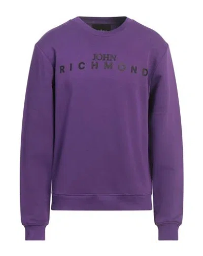 John Richmond Man Sweatshirt Dark Purple Size L Cotton, Viscose