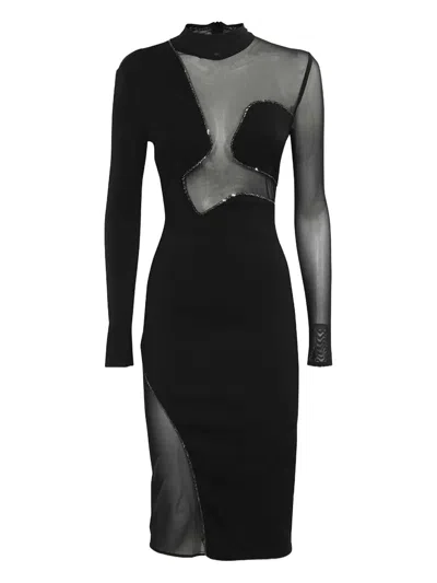 JOHN RICHMOND MESH-INSERT EMBELLISHED PARTY DRESS