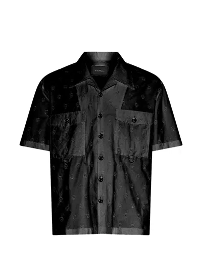 John Richmond Monogram-pattern Short-sleeve Shirt In Black