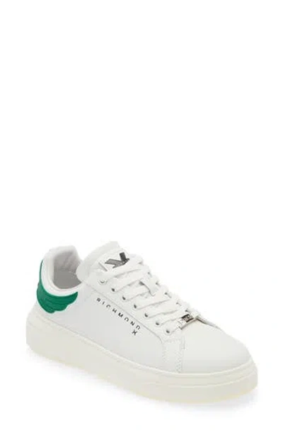 John Richmond Oversize Wing Collar Sneaker In White/green