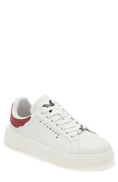 John Richmond Oversize Wing Collar Sneaker In White/red