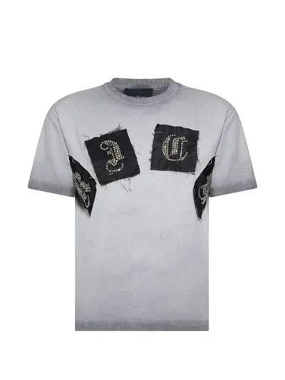 John Richmond Patchwork-embellished T-shirt In Gray