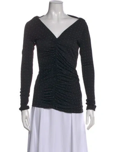 Pre-owned John Richmond Polka Dot Print V-neck Top W/ Tags In Black