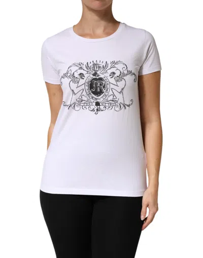 Pre-owned John Richmond Printed Cotton Stretch Crew Neck Women's T-shirt () In White