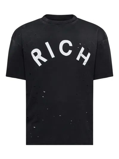 John Richmond Printed-logo Distressed T-shirt In Black
