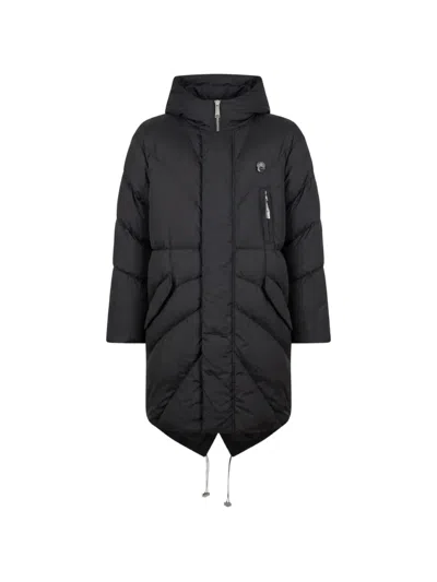 John Richmond Quilted Hooded Coat In Blue