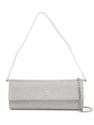 John Richmond Rhinestone-embellished Clutch Bag In Silver
