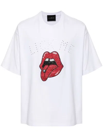 John Richmond Rhinestone-embellished Lips-print T-shirt In White