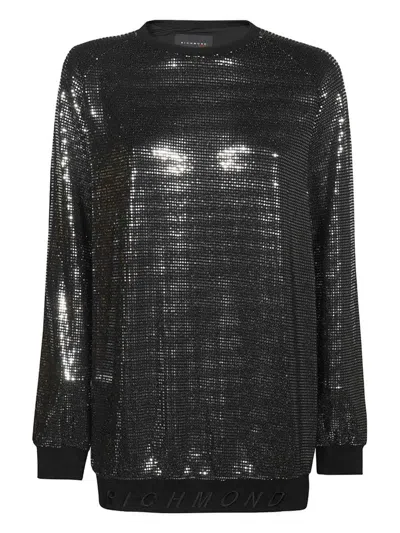 John Richmond Rhinestone-embellished Mini Dress In Black