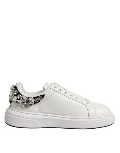 Pre-owned John Richmond Rhinestone Embellished Sneakers Women's Shoes () In White