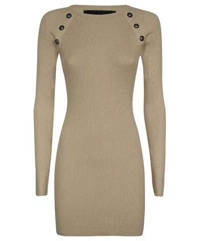 John Richmond Ribbed Knit Dress In Neutral