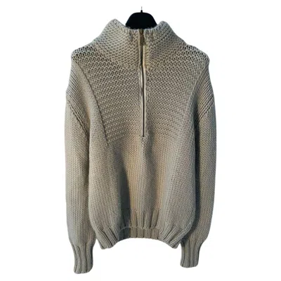Pre-owned John Richmond Richmond 'x' Beige Chunky Knit Wool Half-zip Sweater In Brown