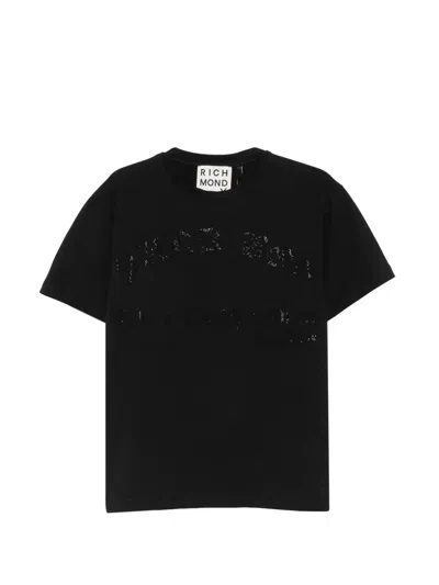 John Richmond Round-neck Embellished T-shirt In Black
