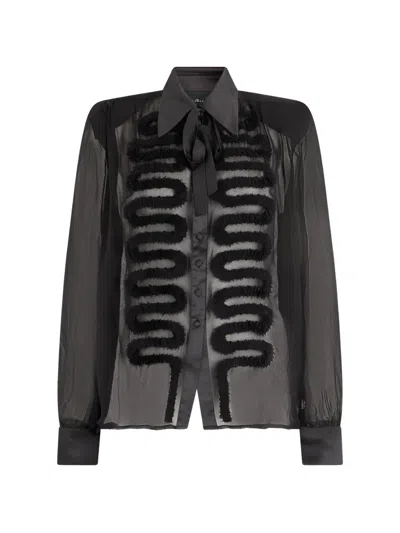 John Richmond Ruffled Sheer-panel Shirt In Black