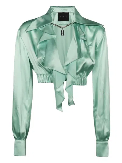 JOHN RICHMOND RUFFLED SILK CROPPED SHIRT