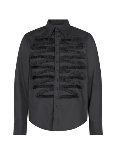 John Richmond Ruffled-trim Long-sleeve Shirt In Black