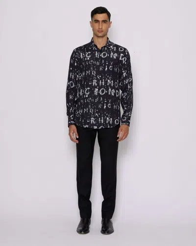 John Richmond Graffiti-print Poplin Shirt In Black