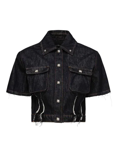 John Richmond Short Denim Shirt In Blue