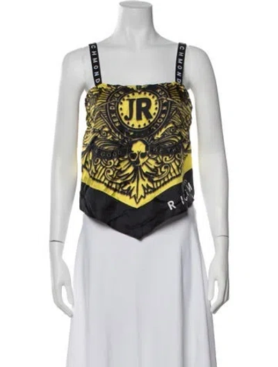 Pre-owned John Richmond Silk Graphic Print Crop Top In Multicolor